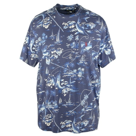 Men's Big and Tall Marlin Fishing Boat T-Shirt-BLU-2LT