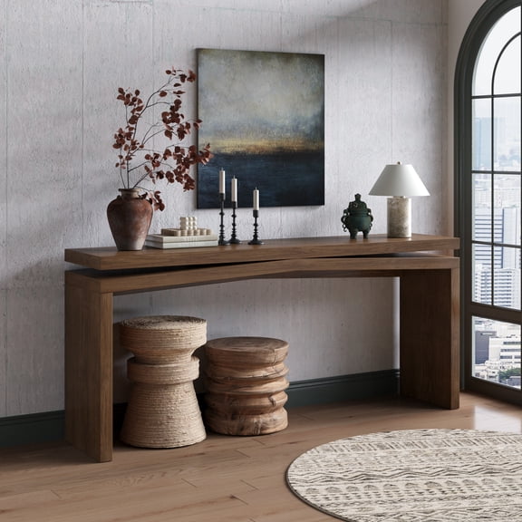 Garitin Console Table and Rustic Entryway Sofa Table 64.96 Inch, Farmhouse Hallway Accent Table with Sled Base for Living Room, Deep Rustic Brown