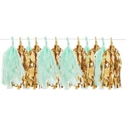 Darice Gold & Mint Mylar Tassel Garland, 12 Tassels, 6ft