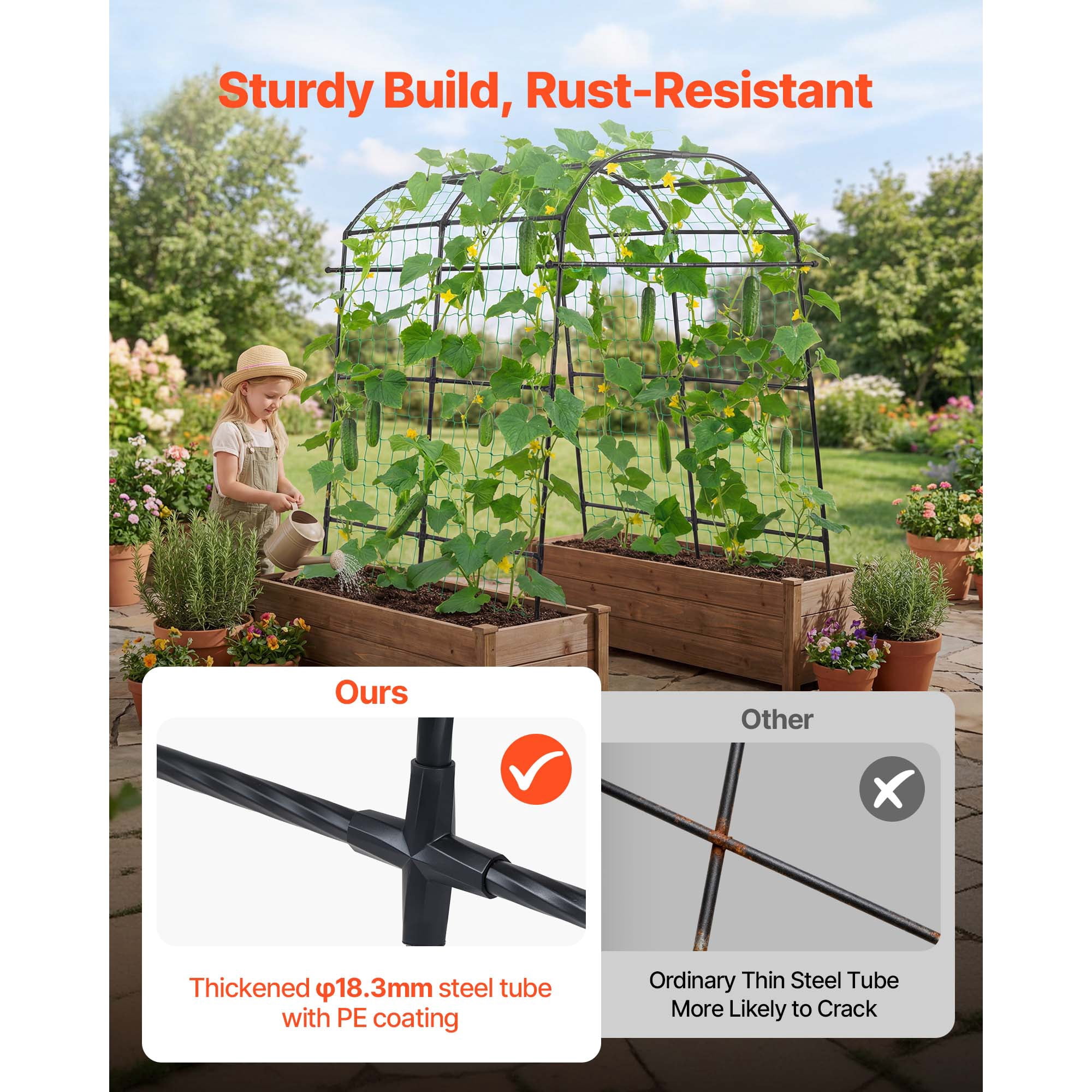 KFFKFF U-Shape Garden Trellis for Raised Beds, Metal Arch Plant Support for Outdoor Vines and Climbing Plants, Suitable for Peas, Beans, Zucchini, Tomatoes, Squash (70.87 x 44.09 x 82.99 in)
