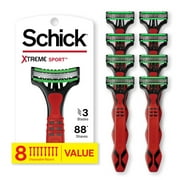 Schick Xtreme 3-Blade Sport Disposable Razors, 8 Ct, Flexible Blade Technology, Aloe Vera & Vitamin E Comfort Strip Helps Prevent Skin Irritation
