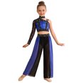 thumbnail image 4 of YiZYiF Girls Sequin Rhinestones Crop Top with Lyrical Performance Chiffon Pants Jazz Dance Outfit Sets Royal Blue 12, 4 of 7
