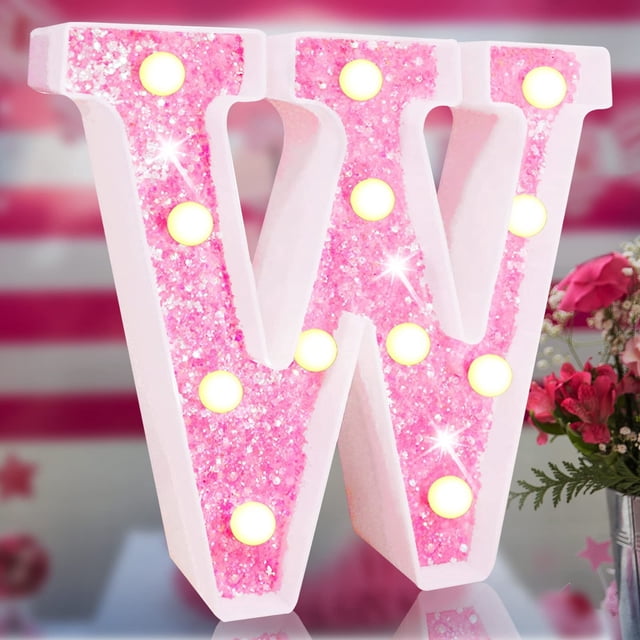Luz de Letra LED con Purpurina Rosa Elnsivo a Pilas