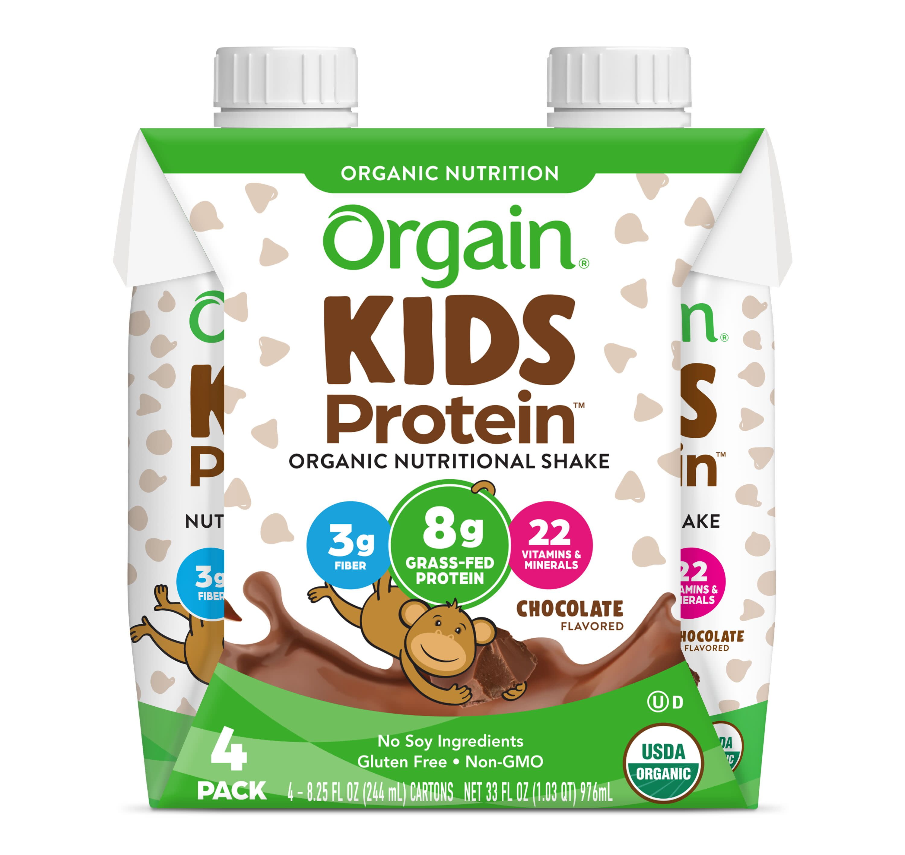 Orgain Kids Organic Grass Fed 8g Protein Nutritional Shake, Chocolate, 4ct