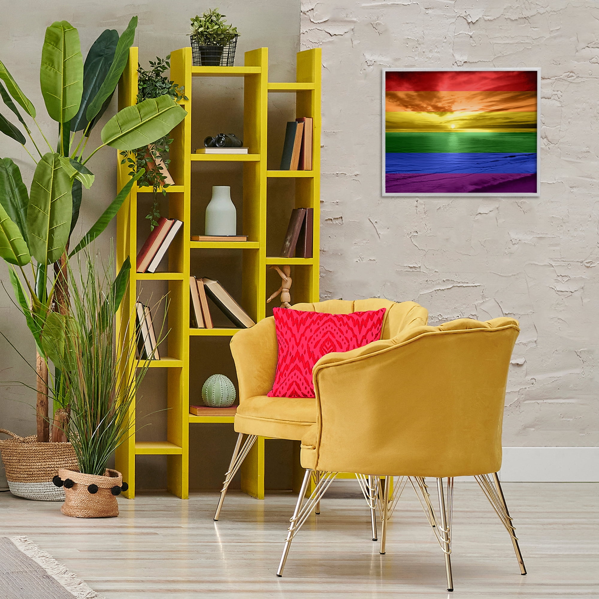 Stupell Industries Rainbow Sunset Beach Coastal Painting Gray Framed Art Print Wall Art, 20 x 16
