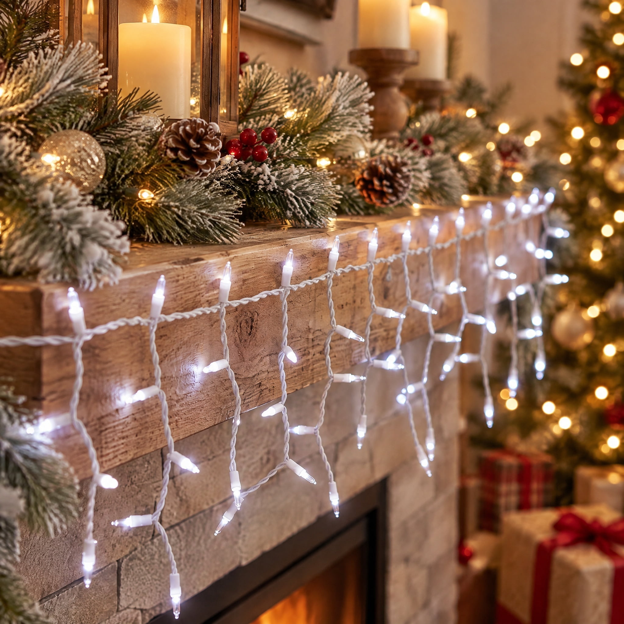 Indoor/Outdoor 500-Count LED Christmas Icicle Lights, Cool White, White Wire, 50', by Holiday Time