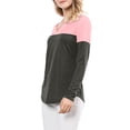 thumbnail image 4 of Camiseta casual de color bloque de manga larga con escote en V dividido para mujeres INSPIRE CHIC S Gris oscuro, 4 of 7