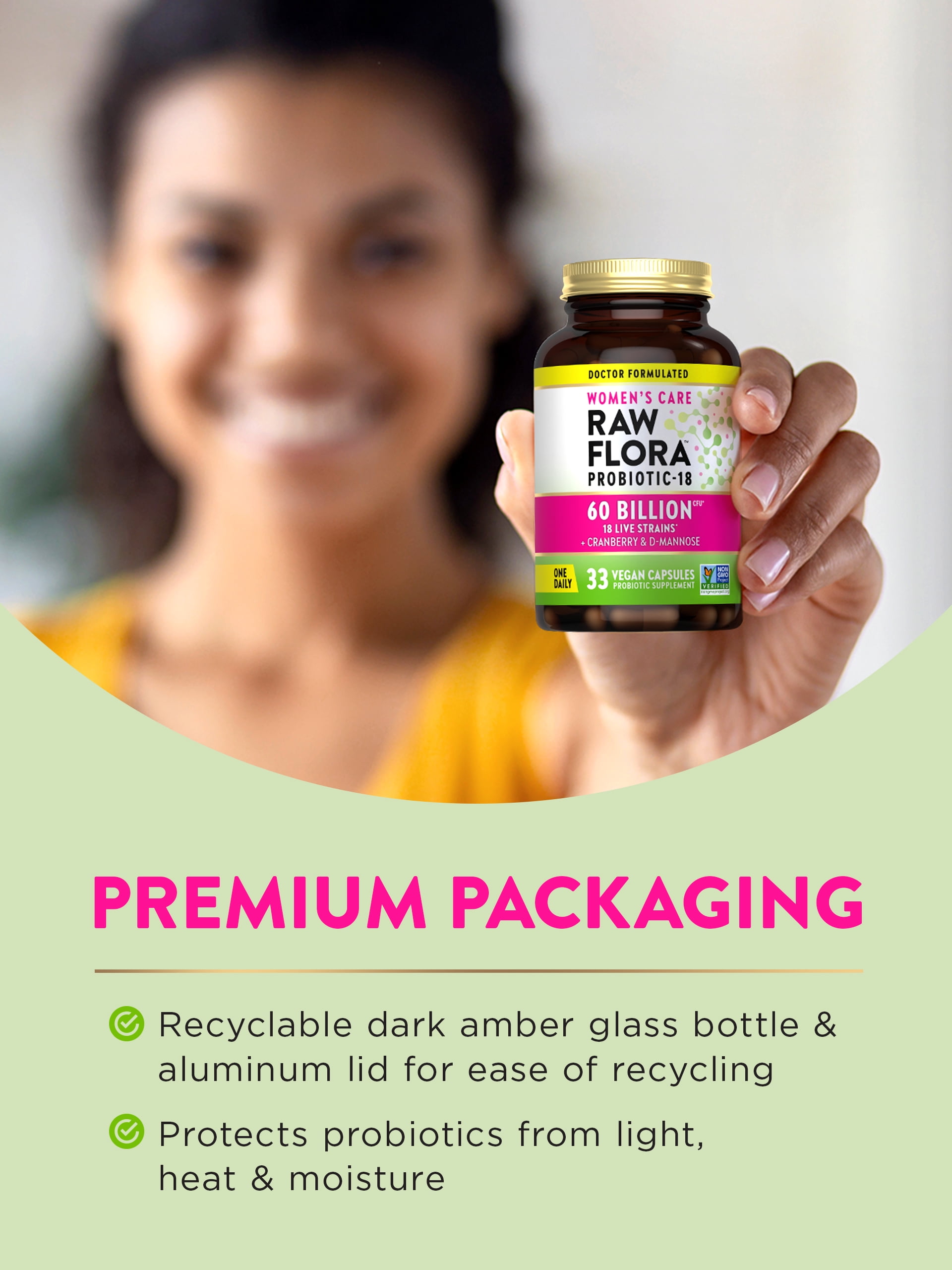 Raw Flora Probiotics for Women | 60 Billion CFU | 33 Capsules | with Cranberry & D-Mannose | by Nature's Truth