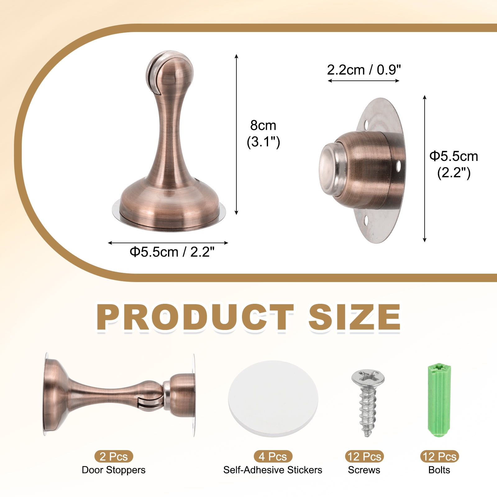 Magnetic Door Stoppers Stainless Steel Door Stops Wall Floor Mounted Doors Holder Reddish Bronze, 2 Pack