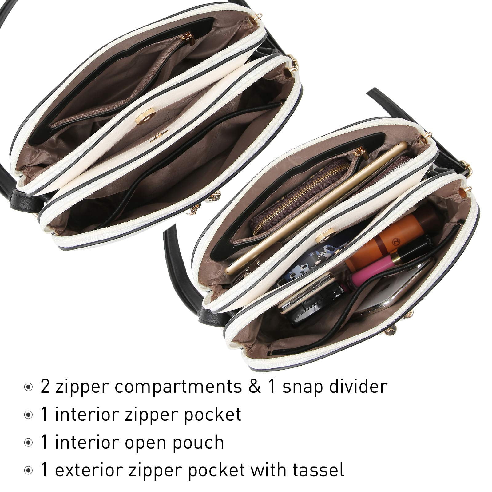 Dasein Women Tassel Zipper Pocket Crossbody Bag Shoulder Purse Fashion Travel Bag with Multi Pockets