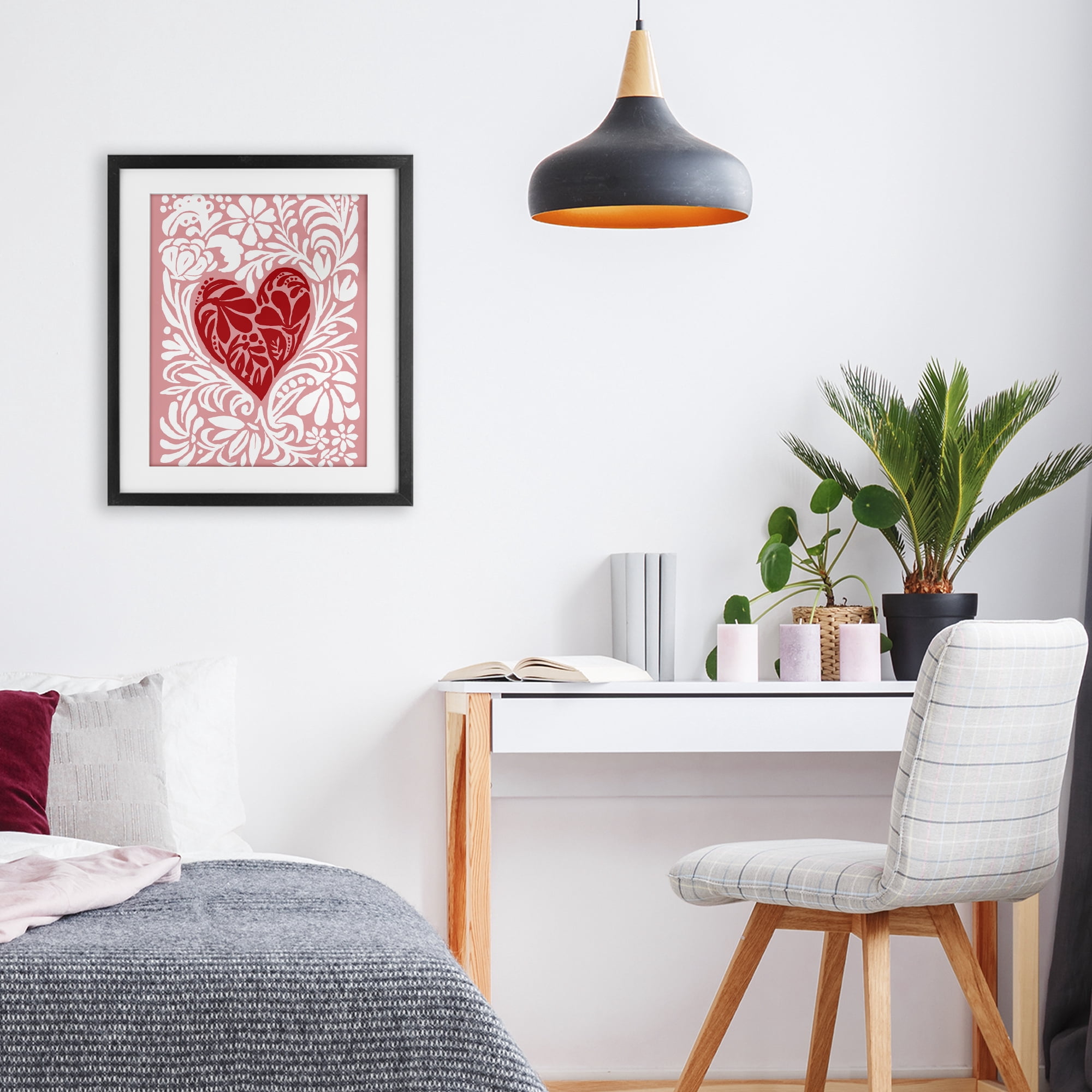 Stupell Industries Red Leafy Heart on Pink Black Framed Print Under Glass, design by Cindy Jacobs
