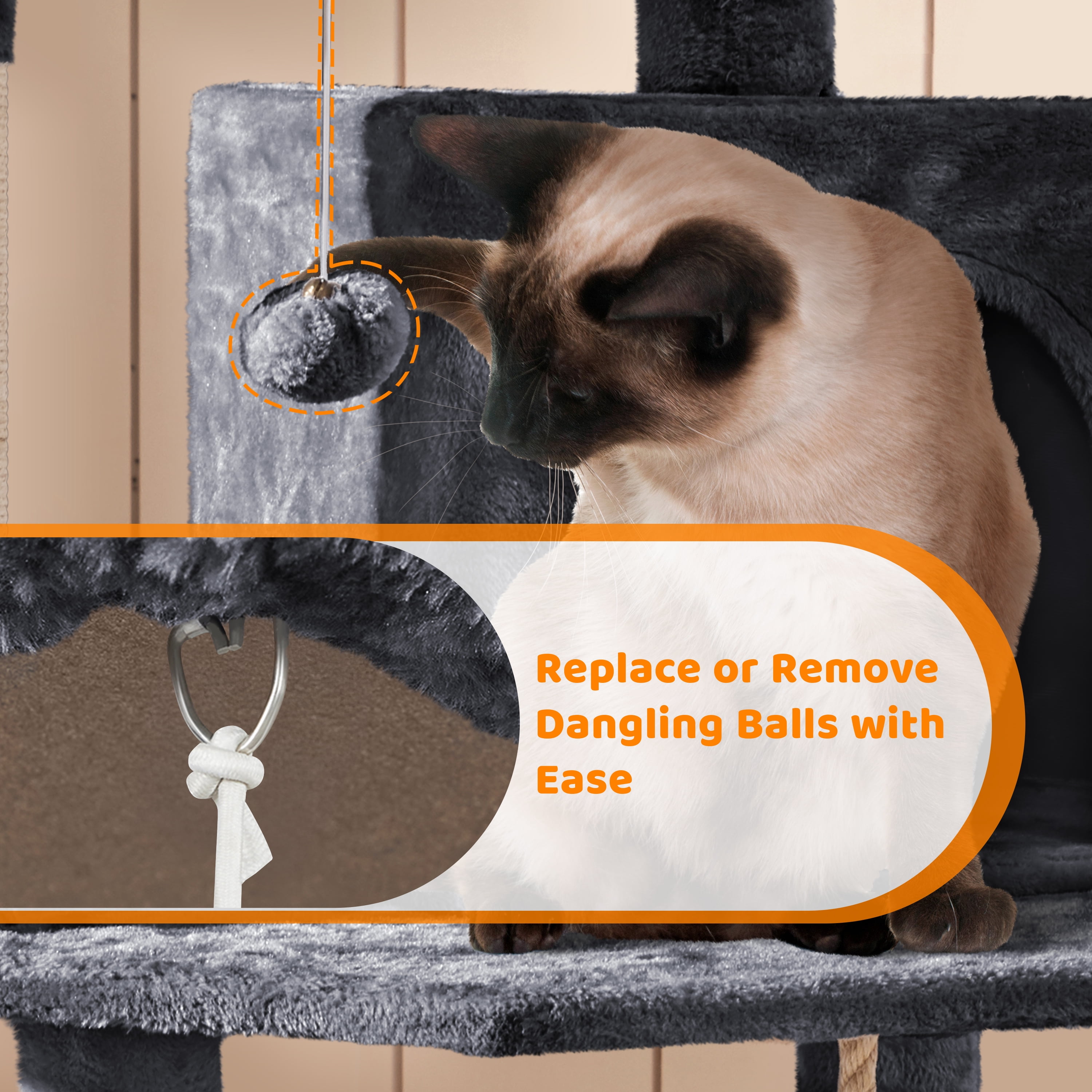 Alden Design 42" Multilevel Cat Tree Tower with Double Condos for Cats Kittens, Dark Gray