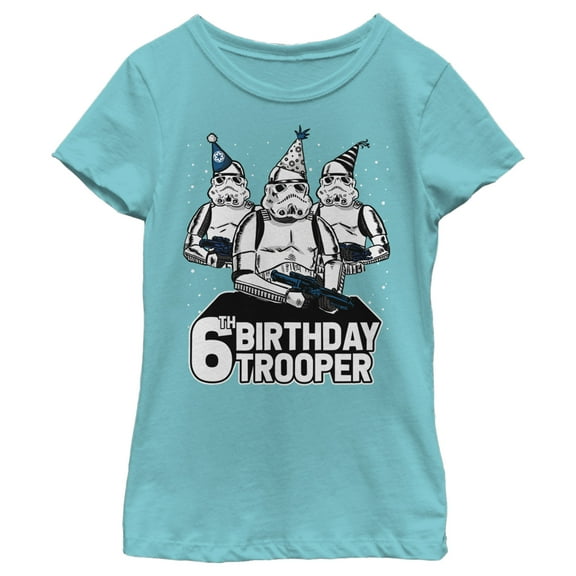 Girl's Star Wars Stormtrooper Party Hats Trio 6th Birthday Trooper  Graphic Tee Tahiti Blue Small