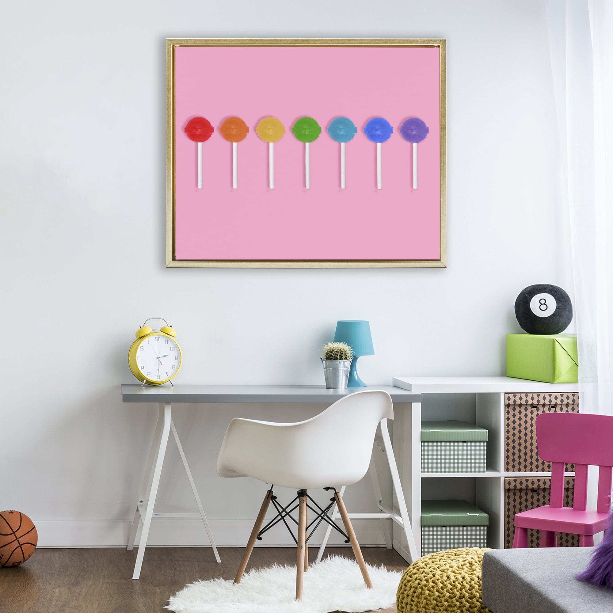 Stupell Industries Row of Rainbow Lollipops Gold Framed Floater Canvas Wall Art, design by LISH Creative