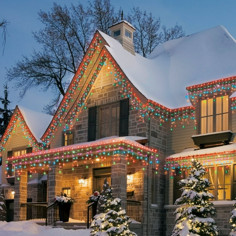 300 Count Multicolor LED Icicle Christmas Lights with White Wire 19 Holiday Time