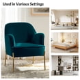 thumbnail image 6 of Velvet Upholstered Accent Chair Metal Legs Curved Backrest Lounge Home Armchair Bedroom Adult Teal, 6 of 7