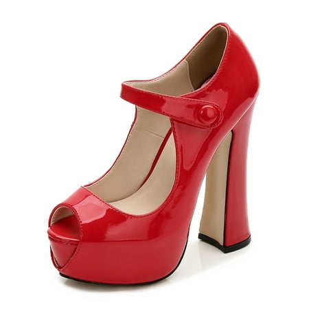 

Zodanni Women Fashion Dress Pump Shoes Formal Lightweight Platform High Heels Anti-Slip Sexy Chunky Block Heel PU Red 8