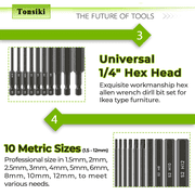 10Pcs Allen Wrench Drill Bit Set, 1/4 Metric Hex Screwdriver Set(1.5mm-12mm), Magnetic Allen Key Drill Bit Set, Allen Socket Set for Furniture, 4(100mm) long