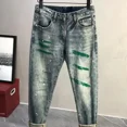 thumbnail image 2 of Pantalones vaqueros masculinos con agujeros, pantalones vaqueros para hombre, pantalones tie dye, estampados, cónicos, rotos, rasgados, con tachuelas, regulares, elegantes, tendencia 2024, tallas Xs, 2 of 4