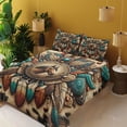 thumbnail image 2 of Ambesonne Rustic Fitted & Top Sheet Set with Sham, Wild West Horse Feathers, Teal Dark Taupe Cinnamon, 2 of 5