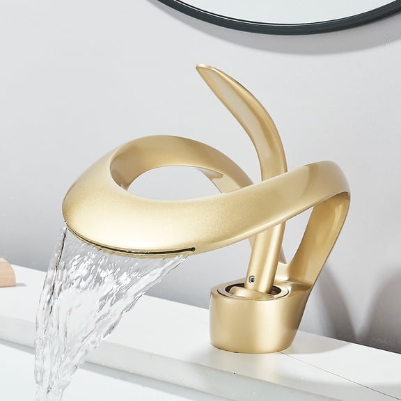 Brushed Gold Bathroom Sink Faucet Single Handle Waterfall Spout Vanity Mixer Tap