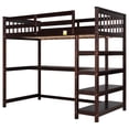 thumbnail image 5 of Twin Size Loft Bed Modern Wood Bed with Long Desk, 4-Tiers Storage Shelves, Espresso, 5 of 10