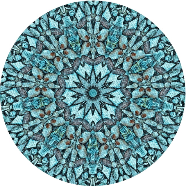 Ahgly Company Tapis Rond Lavable en Machine Intérieur Transitionnel Bleu Diamant Bleu, 7 Pieds Rond