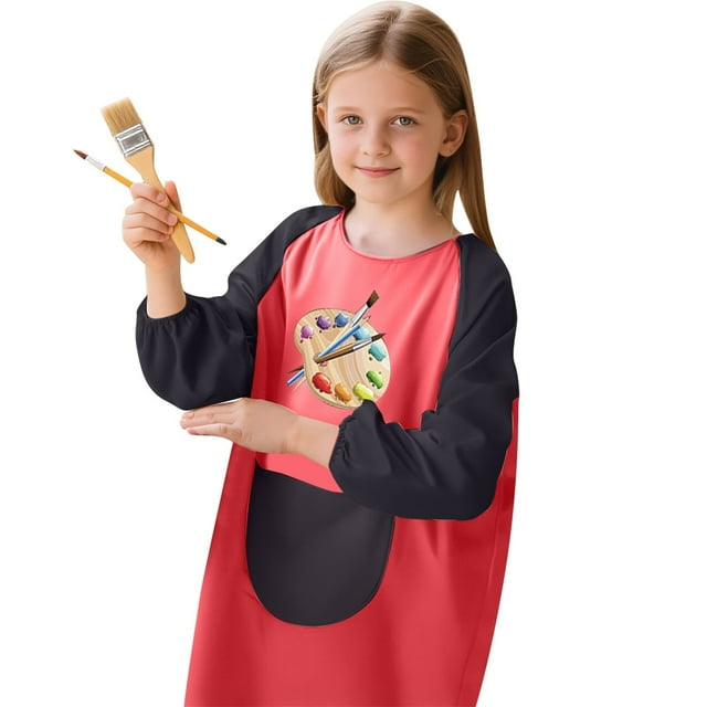 Long Sleeve Kids Art Smock Protective Painting Apron for Children Craft Coverall with Front Pocket