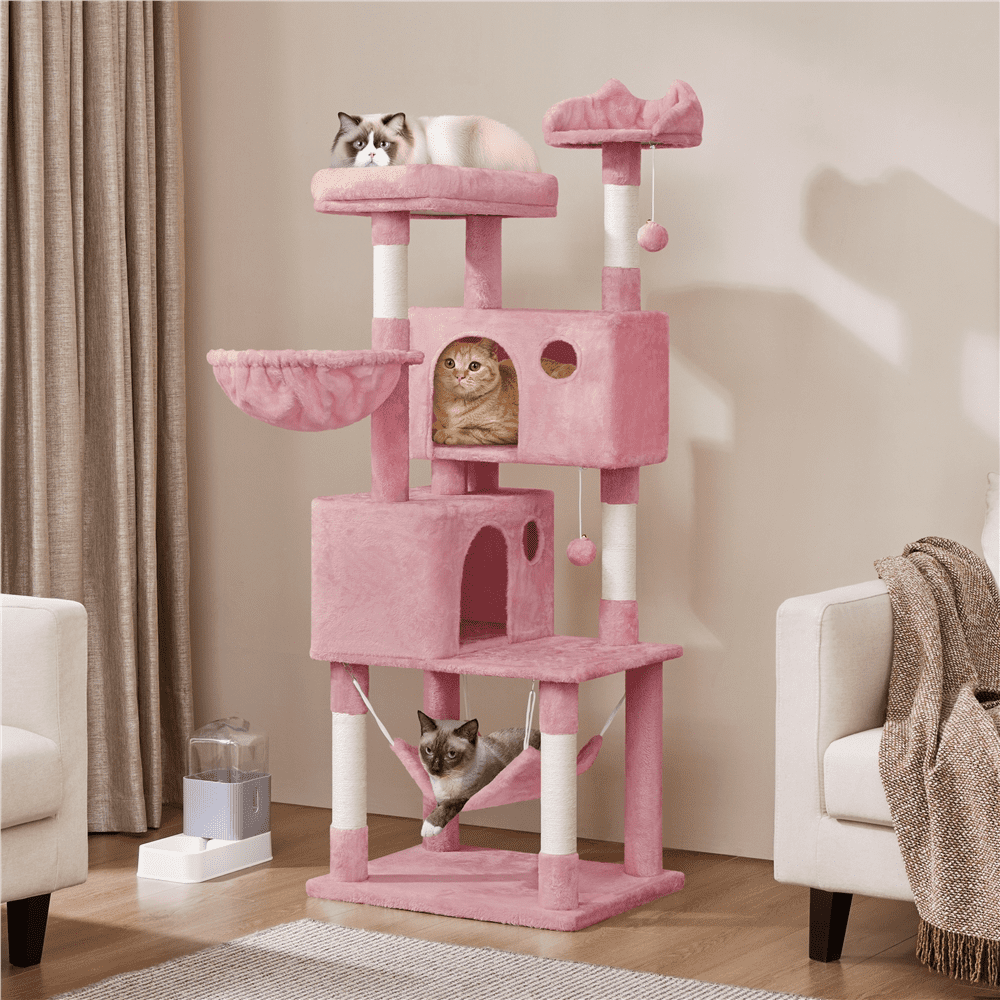 Alden Design 64.5"H Multi-level Cat Tree Tower with Condos and Perches, Pink