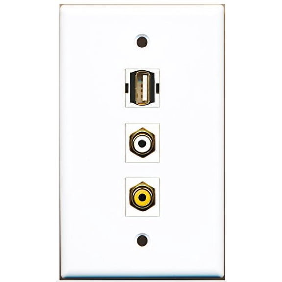 RiteAV - 1 Port RCA White and 1 Port RCA Yellow and 1 Port USB A-A Wall Plate