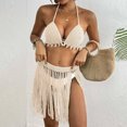 thumbnail image 2 of Huowey Hand Crocheted Women 2PCS Set Patchwork Fringe Bikini Tops And Skirt Outfit Beach Vacation Swim Wear Honeymoon Cruise Trendy Wear, 2 of 6