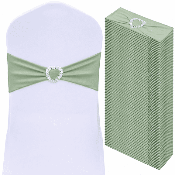30 Pcs Spandex Chair Sashes with Heart Shaped Buckle Slider Stretch Chair Cover Band Universal Elastic Ties for Wedding Banquet Event Party Decoration