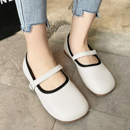 

Cathalem Women s New Mori Retro Shallow Mouth Low Heeled Flat Shoes Student Round Toe Buckle Shoes Womens Casual Heels Shoes Beige 7.5