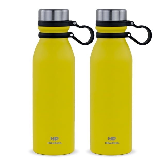 Set de 2 Termos para Café y Agua con Tapa Hermética, Sin Derrames de Acero Inoxidable con Capacidad de 600ml - Botella Vaso Térmico Conserva Temperatura Mostaza