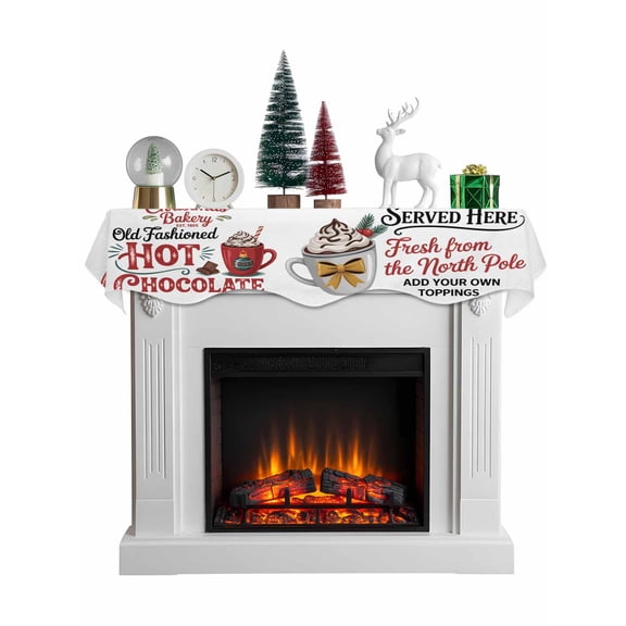 Christmas Hot Chocolate Mantel Scarf Fireplace Decorations for Living Room, Winter Cocoa Vintage Fireplace Mantel Scarf Cover Runner for Halloween/Thanksgiving/Christmas Decor 60"x17"