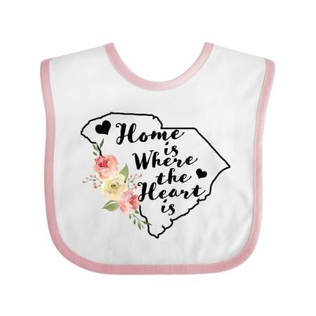 

Inktastic South Carolina Home is Where The Heart is with Watercolor Floral Gift Baby Girl Bib
