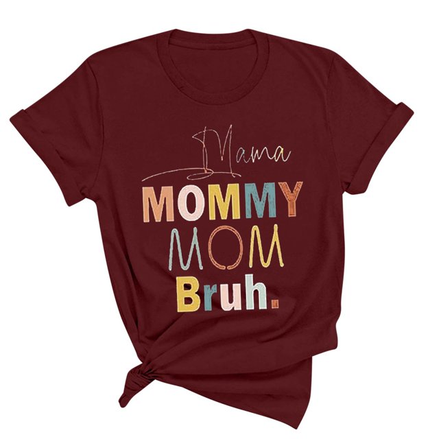 Meichang T-Shirts Graphiques Amusants Leeter pour Femmes Mama Mommy Mom Bruh T-Shirts Manches Courtes Col Rond Hauts d'Été Décontractés Coupe Ample T-Shirts Blouses Vin P