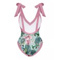 thumbnail image 3 of IBTOM CASTLE Women's One Piece Swimsuit with Beach Cover up Wrap Skirt Sarong Retro Floral Print Bikini Set Two Piece Bathing Suit L Pink + Green Floral, 3 of 8