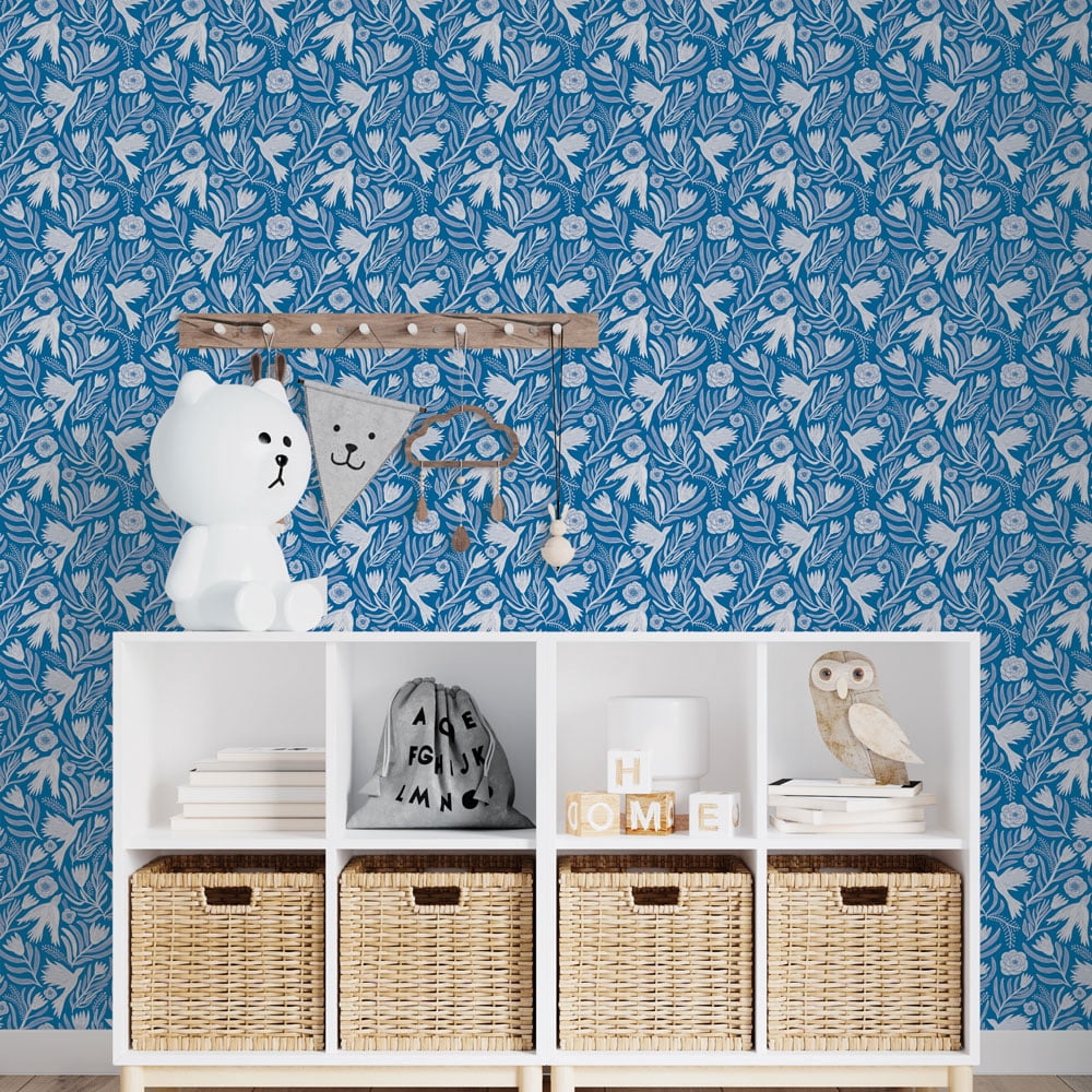 Tempaper Otomi Dove Blue Peel and Stick Wallpaper, 20.5" x 16.5'