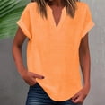 thumbnail image 2 of WEIYLL T-Shirts pour Femmes Été Coupe Ample Col en V Ourlet Arrondi Fluide Uni Orange Hauts Tailles P, 2 of 5