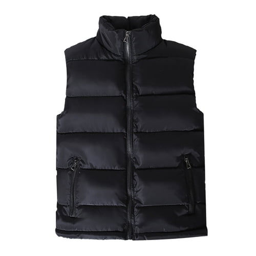Skymirror Autumn Winter Men Vest Solid Color Thickened Stand Collar Zipper Slim Fit Sleeveless Jacket for Daily Wear