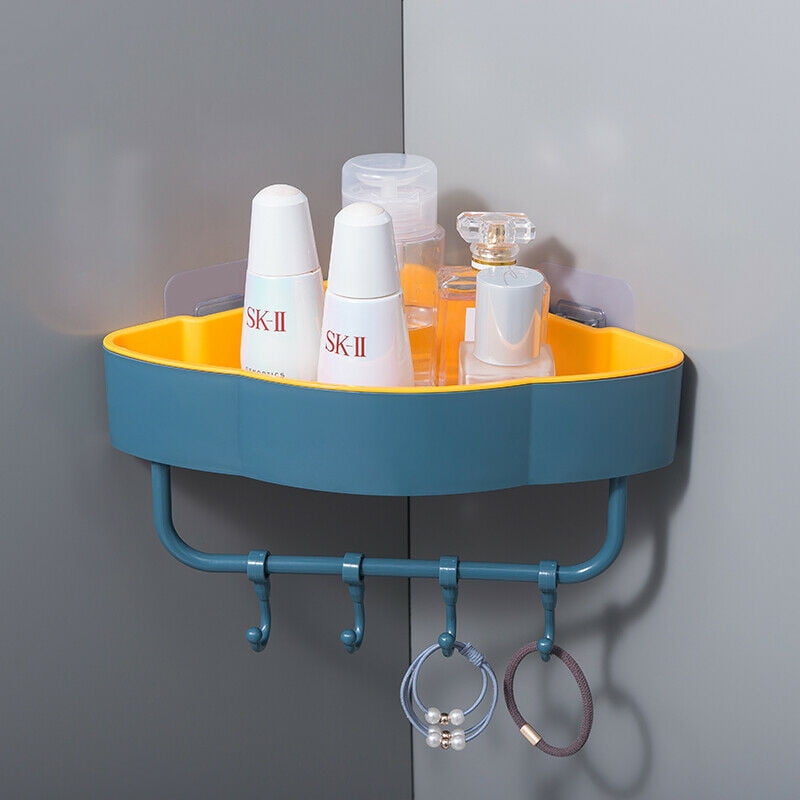 Wall Mounted Bathroom Corner Shelf Sucker Suction Cup Plastic Shower Basket 