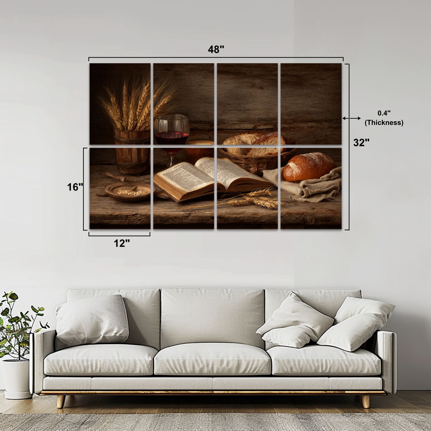 8 Pack Art Acoustic Panels Rustic Christian Farmhouse Brown Food Holy Red Wine Glass Vintage Open Self Adhesive Sound Absorbing Panels for Home Office Studio Media Room 48"x32"
