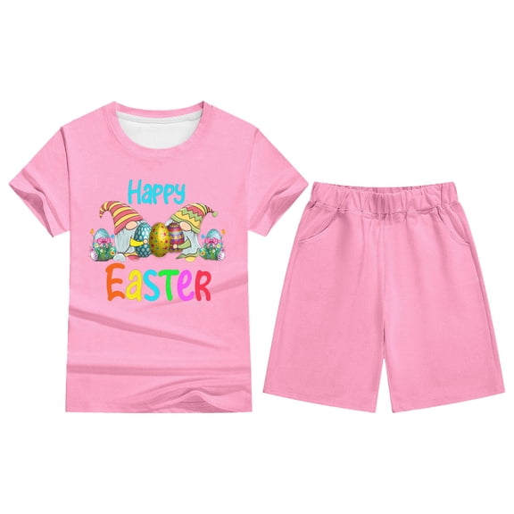 Aihuaihua Girls Short Sets Size 10-12 Outfits Cute Print Short Sleeve Tops and Shorts Set Crew Neck Casual Daily Shorts Set 2 Piece Outfit Outdoor Casual Clothes