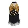 thumbnail image 3 of Doomiva Girls Sparkly Latin Dance Dress Sequin Sleeveless Fringe Tassel Color Block Cha Cha Jazz Dance Dress for Performance Gold 6, 3 of 7