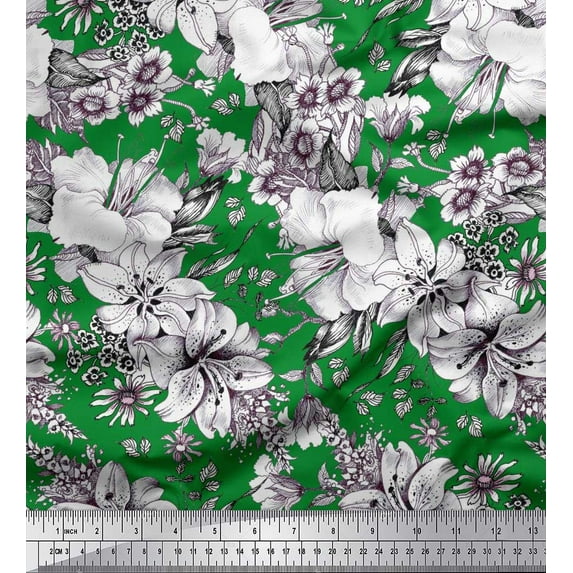 Soimoi Poly Georgette Fabric Leaves & Flower Floral Printed Fabric 1 Yard 42 Inch Wide