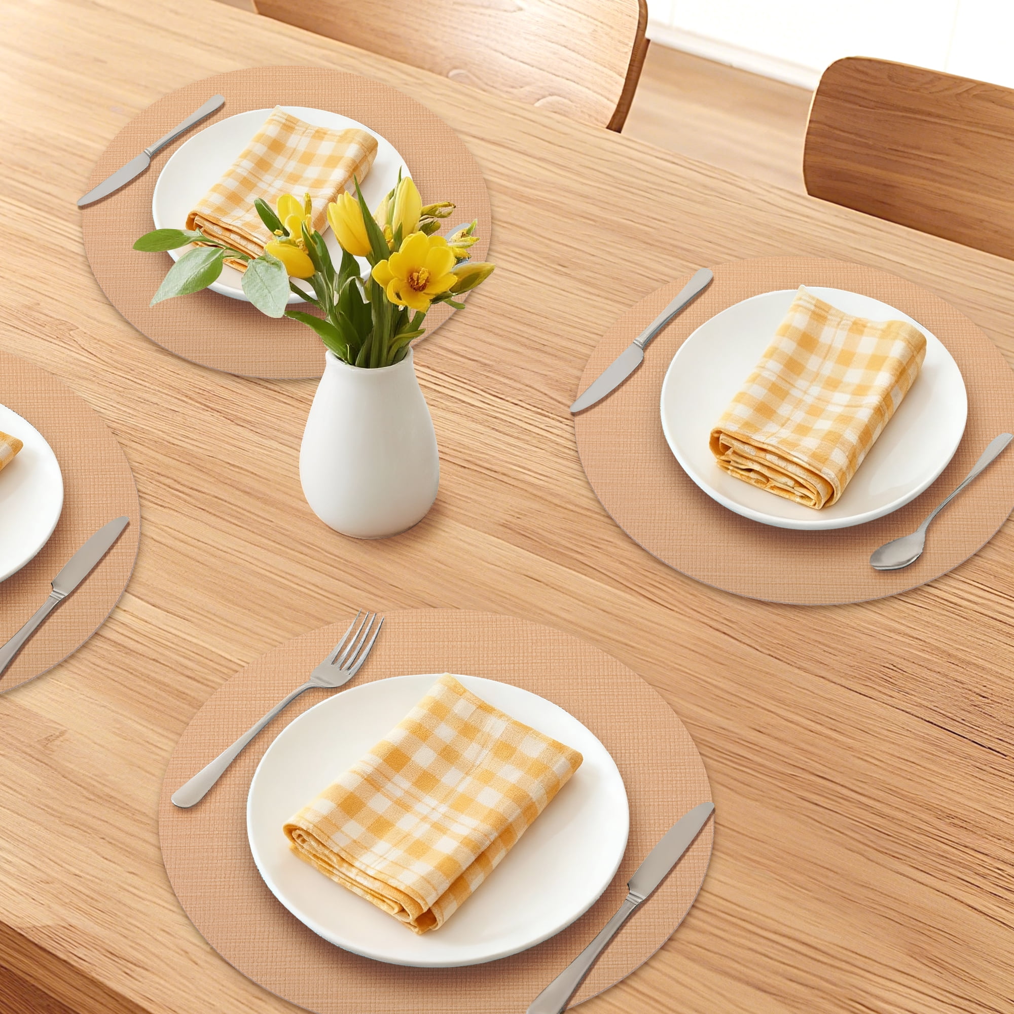 Unique Bargains 6pcs Faux Leather Wipeable Placemats Beige 13"x13"