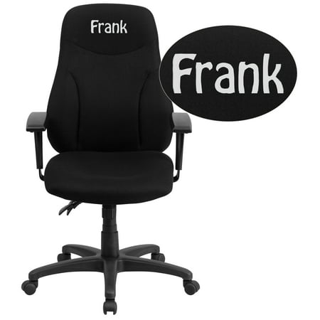 Flash Furniture Personalized High Back Black Fabric Multifunction Ergonomic Swivel Task Chair with Adjustable Arms