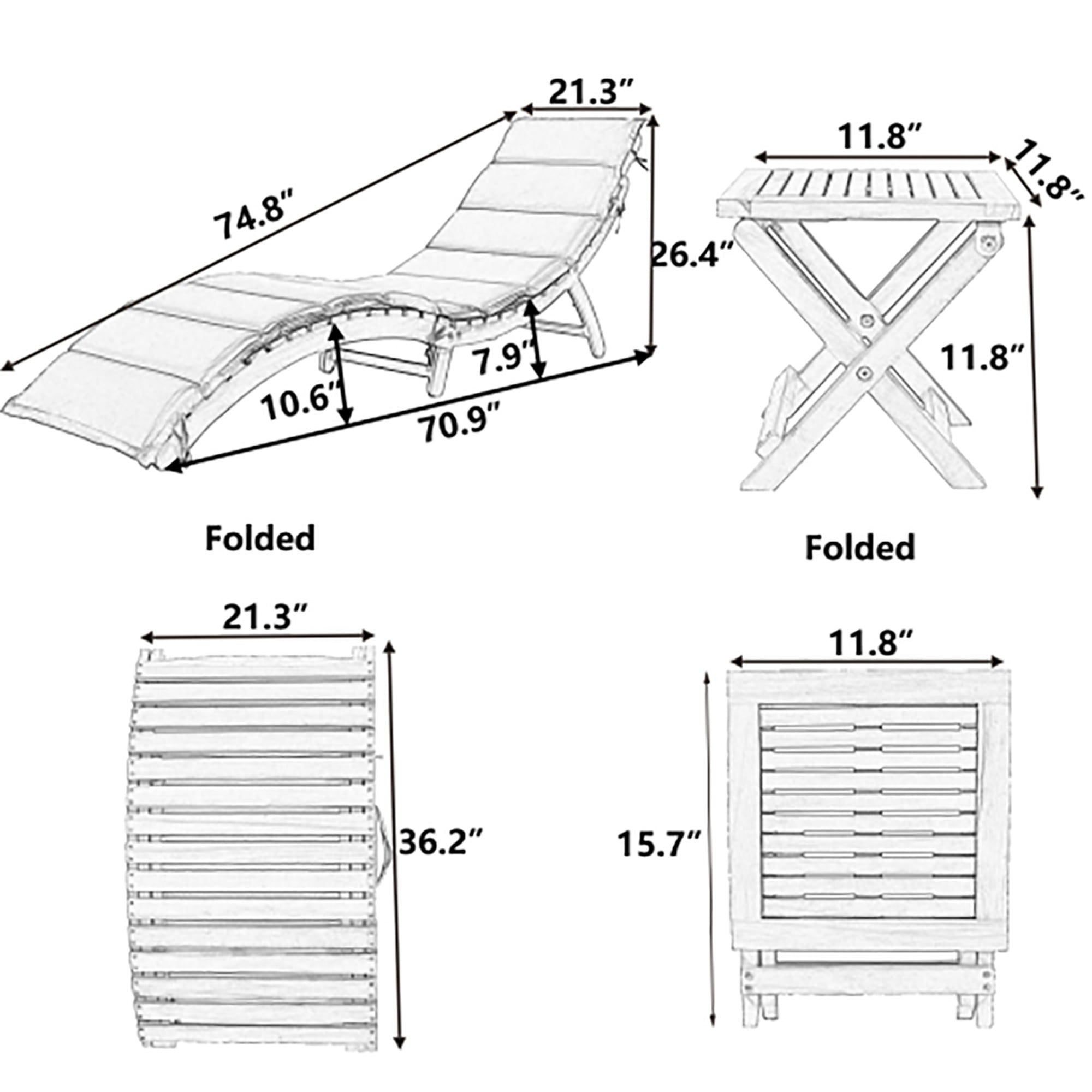 Kadyn Solid Wood Pool Lounger, Casual Outdoor Chair Extended Chaise Set, Portable Patio Lounger with Foldable Table for Beach, Backyard, Poolside, Lawn, Brown. Kadyn Solid Wood Pool Lounger, Casual Outdoor Chair Extended Chaise Set, Portable Patio Lounger with Foldable Table for Beach, Backyard, Poolside, Lawn, Brown.