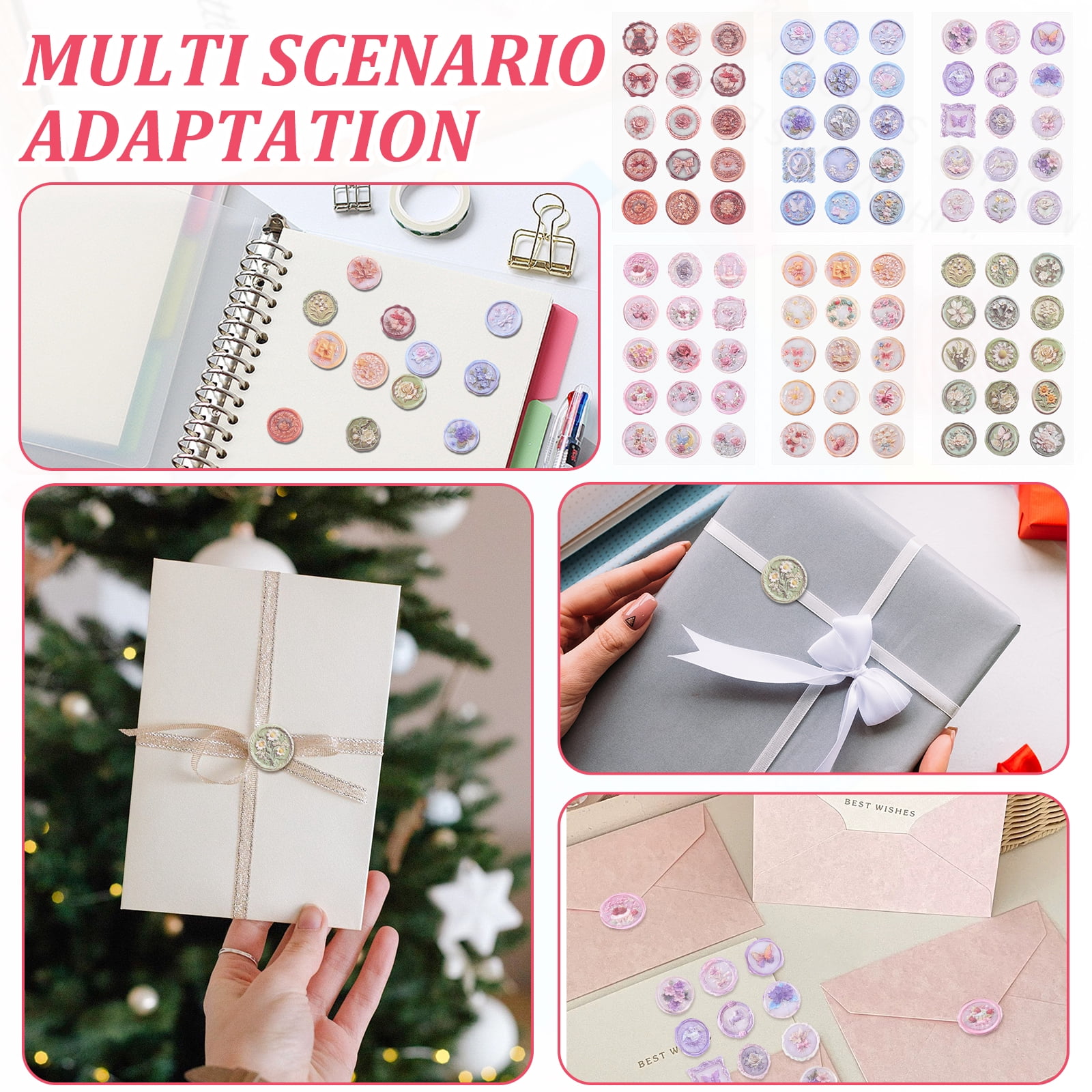180 Pcs Pre-Made Envelope Seal Stickers, Classic Vintage Theme Waterproof Self-Adhesive Stickers for Wedding Invitations, Birthday Gift Wrapping, Scrapbook & Journal Decoration